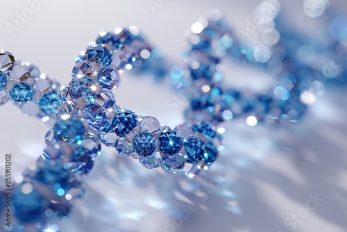 Highresolution 3D rendering of a DNA double helix with glowing blue strands