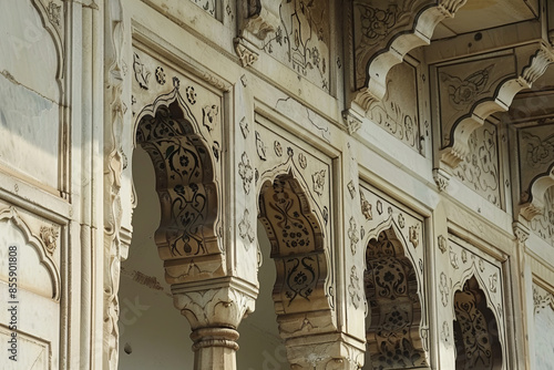 Carved decorative windows of Mughal architecture in Agra fort
 photo