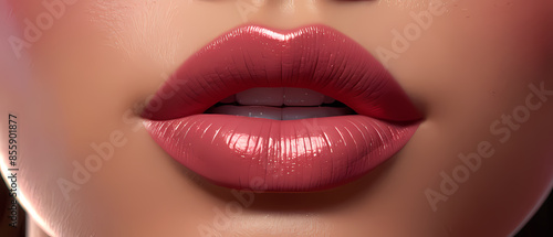 Close-up of woman's lips with pink lipstick