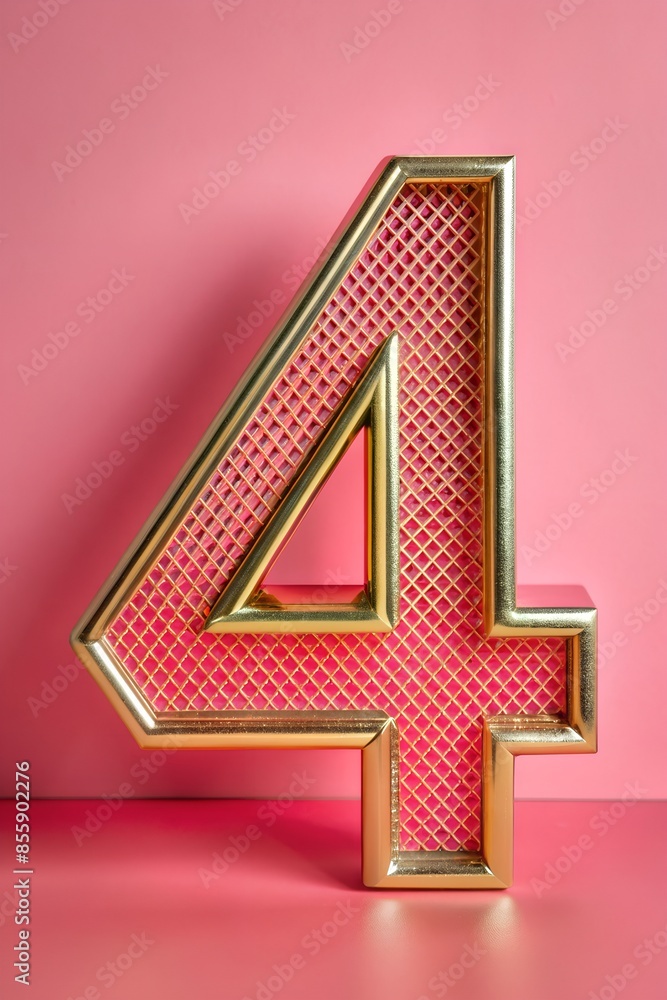 Obraz premium number 4 metal pink