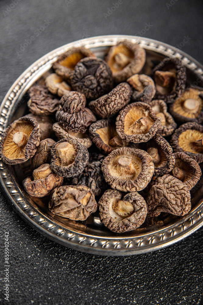dried mushroom shiitake food snack on the table copy space food background rustic top viewvegan food dried mushroom shiitake food snack on the table copy space food background rustic top viewvegan food