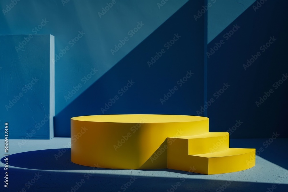 a product podium, yellow, sky blue, midnight dark. a product podium, yellow, sky blue, midnight dark.