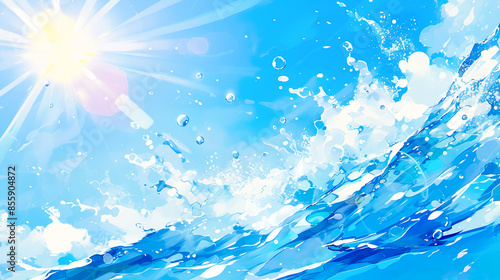 Wallpaper Mural 眩しい太陽と爽快な水しぶきのイラスト背景 Torontodigital.ca