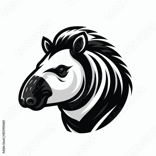 cartoon illustration of a tapir in black and white silhouette