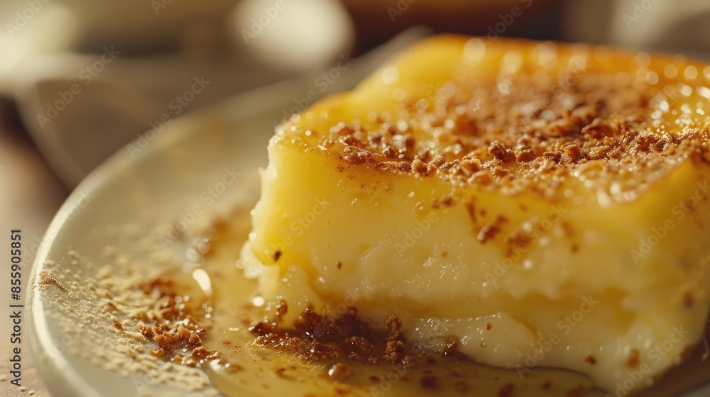 Caramelized milk pudding up close on a plate Caramelized milk pudding up close on a plate