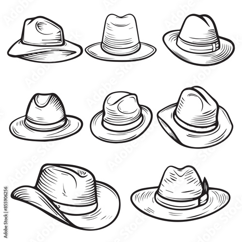 Simple hat set, black vector illustration on white background
