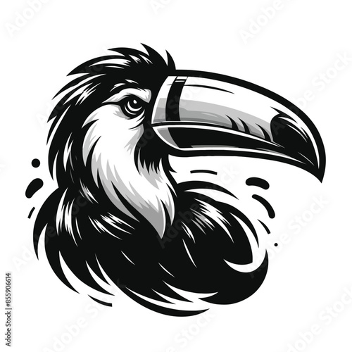 cartoon illustration of a toucan in black and white silhouette