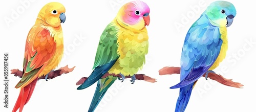 set of parrots pastel background Parakeet  Parrot  transparent  Isolated. Copy space image. Place for adding text and design photo