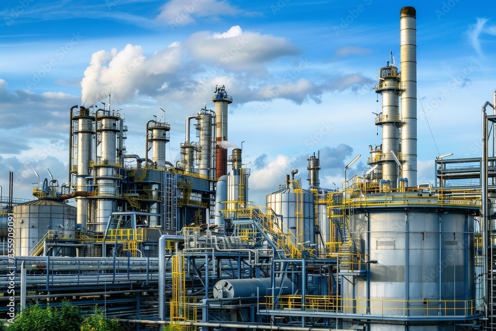 A modern biofuel refinery processing crops like corn or soybeans into renewable fuel sources. A modern biofuel refinery processing crops like corn or soybeans into renewable fuel sources.