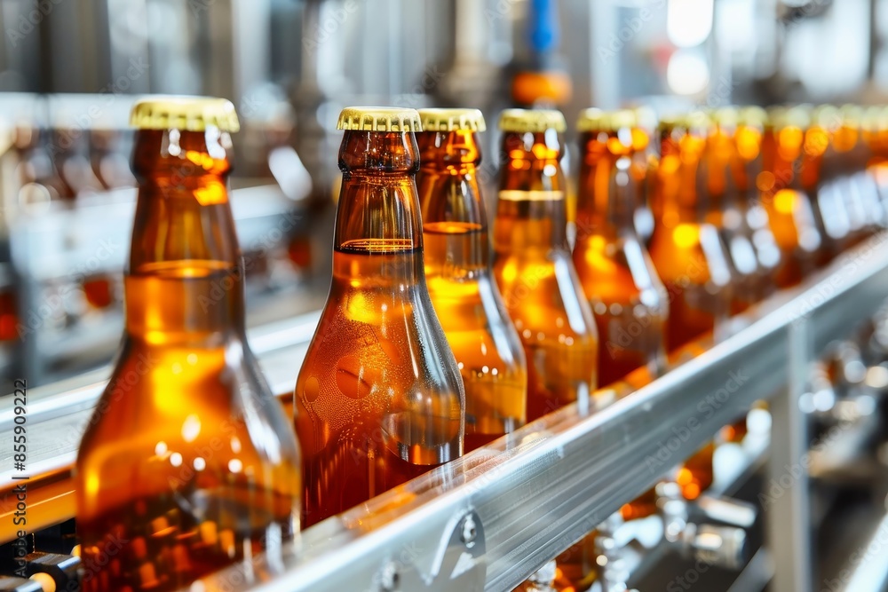 A bottling line for beer bottles. A bottling line for beer bottles.
