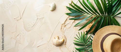 Beach vacation theme with natural plant elements in the scene, highlighting ecofriendly travel