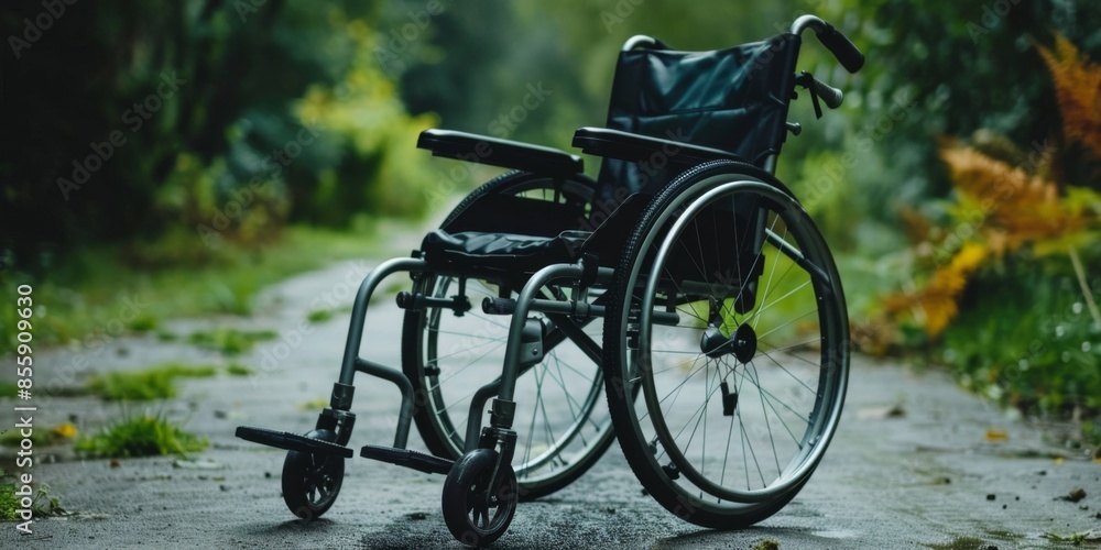 Obraz premium Wheelchair and Disabled Person Concept, Highlighting Disability Benefits, Freedom, Equality, Inclusion, and Caring for Disabled and Empty Nest Seniors. High-Resolution Background Generated by AI.