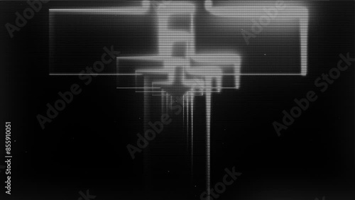 Gothic Cross in Distressed Film. Cross illuminated in an old, cracked film style with static and glitches. Halloween, gothic spooky themes, horror projects, social media posts, banners, promotional