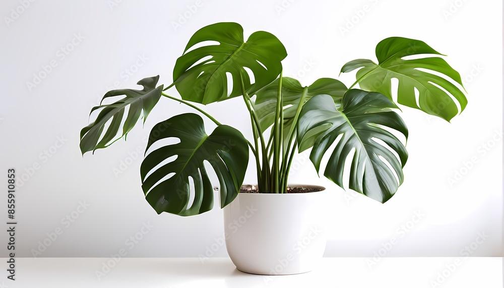 Monstera plant in a ceramic pot in front of a white background, AI Generated Monstera plant in a ceramic pot in front of a white background, AI Generated