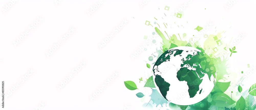 Minimalist design for World Environment Day on a white background, featuring green energy symbols Minimalist design for World Environment Day on a white background, featuring green energy symbols