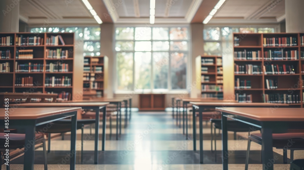 blurred empty college library with bookshelves and study areas abstract blurred empty college library with bookshelves and study areas abstract