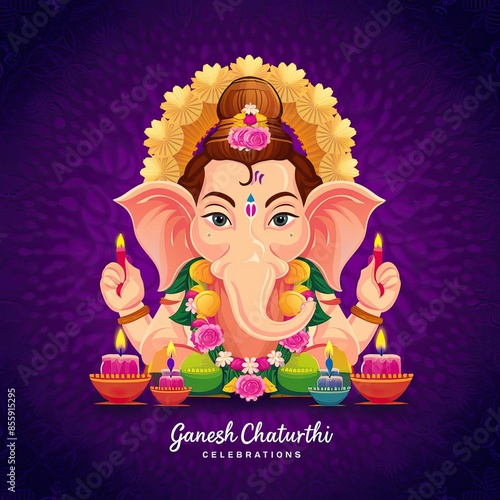 Ganesh Chaturthi, illustration of. Ganesh Chaturthi Poster, Social Media Poster
 photo