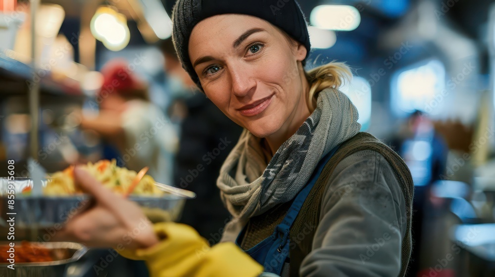 compassionate volunteer serving hot meals to those in need bringing hope and nourishment at a community soup kitchen empathetic portrait compassionate volunteer serving hot meals to those in need bringing hope and nourishment at a community soup kitchen empathetic portrait