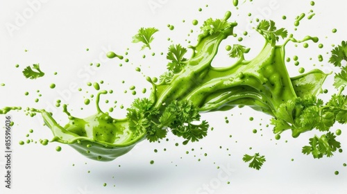 Spilled chimichurri sauce, kitchen accident, cartoon style, vibrant green, isolated on white background