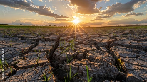 cracked arid land under scorching sun droughtstricken landscape in el nino climate photo