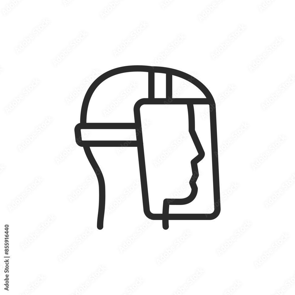 Person in protective mask, linear style icon. Transparent face shield for worker. Editable stroke width Person in protective mask, linear style icon. Transparent face shield for worker. Editable stroke width