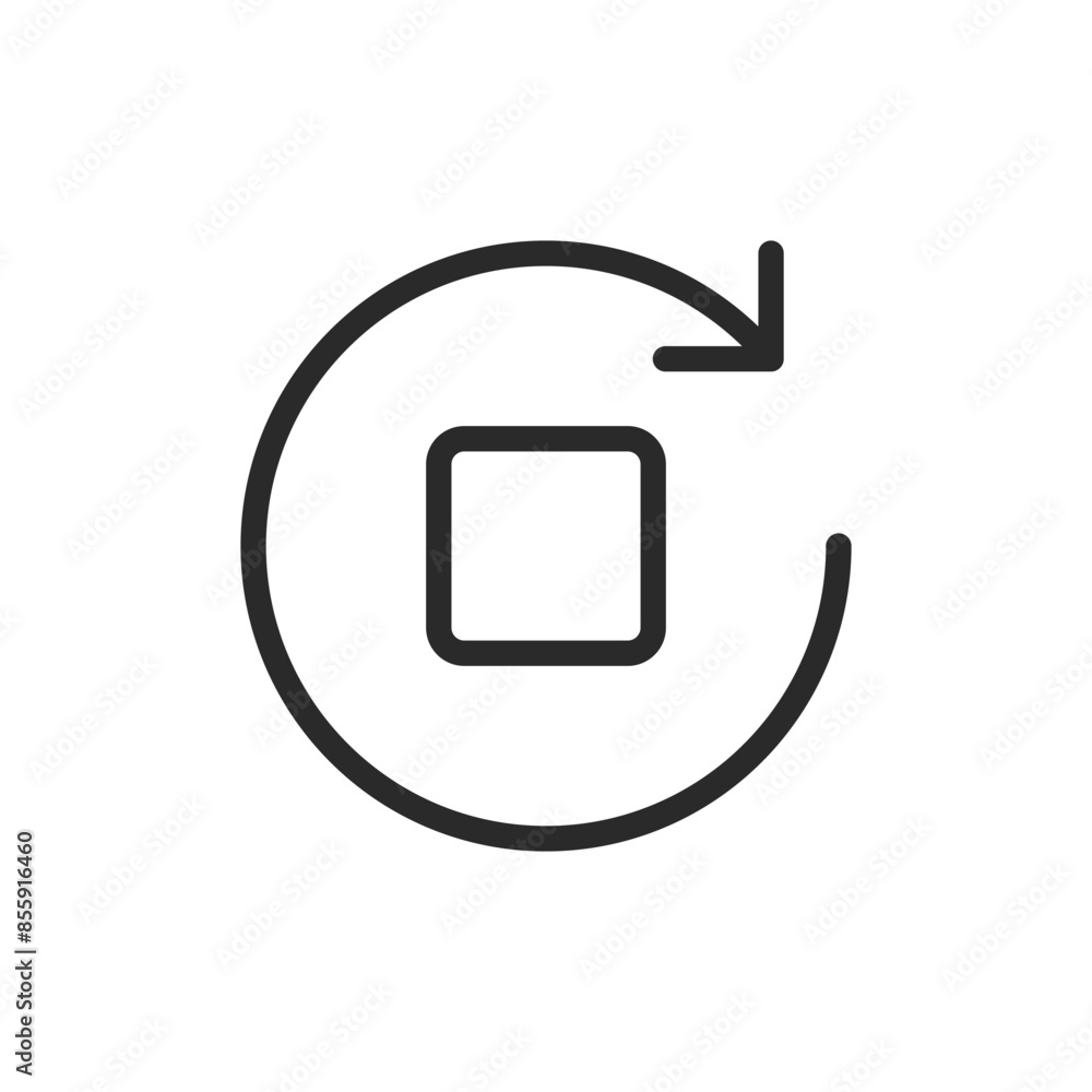 Circular rotation, linear style icon. Curved arrow forming a circle around a square. Editable stroke width Circular rotation, linear style icon. Curved arrow forming a circle around a square. Editable stroke width