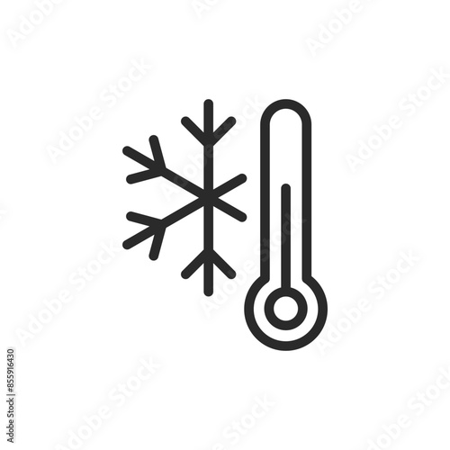 Cold temperature, linear style icon. Snowflake and thermometer. Editable stroke width