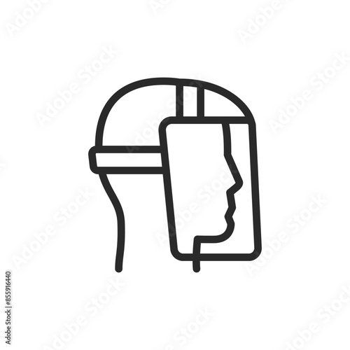 Person in protective mask, linear style icon. Transparent face shield for worker. Editable stroke width