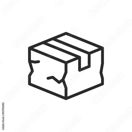 Damaged box, linear style icon. Compromised parcel. Editable stroke width