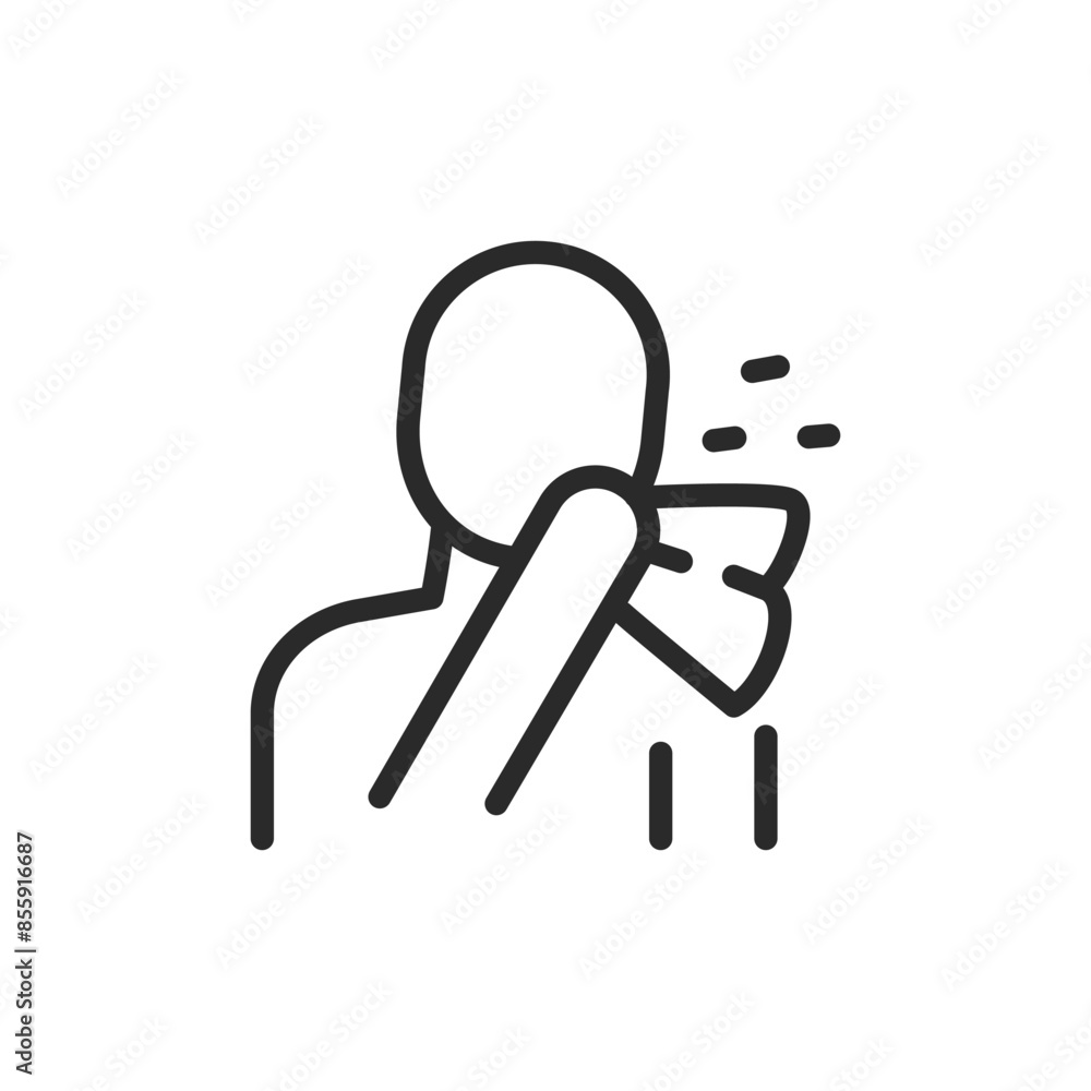 Respiratory illness, linear style icon. Person blowing nose and sneezing. Editable stroke width Respiratory illness, linear style icon. Person blowing nose and sneezing. Editable stroke width