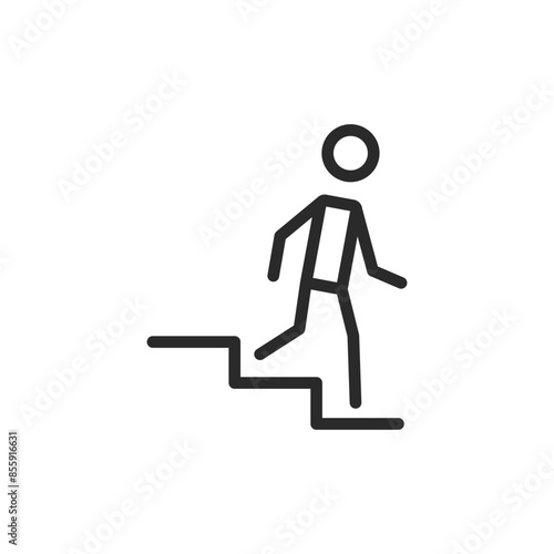 walking down stairs, linear style icon. Editable stroke width