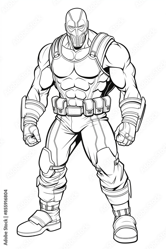 Illustration of a superhero, Line Drawings, coloring page Illustration of a superhero, Line Drawings, coloring page