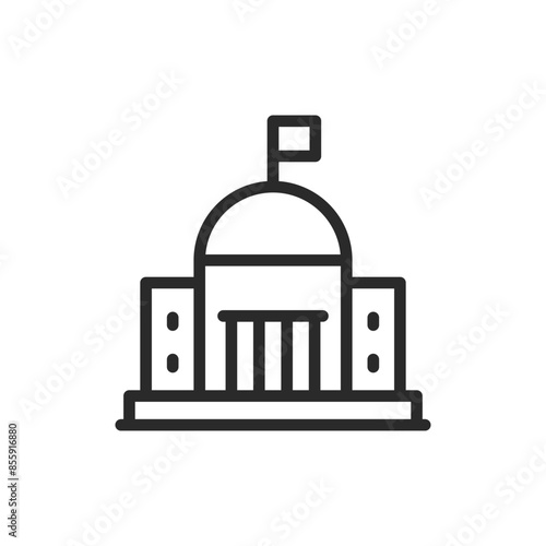 Government building icon. A building representing governmental administration and public services. Line with editable stroke.