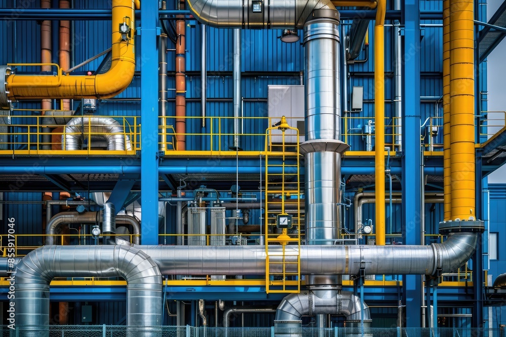 Complex industrial piping at a facility Complex industrial piping at a facility