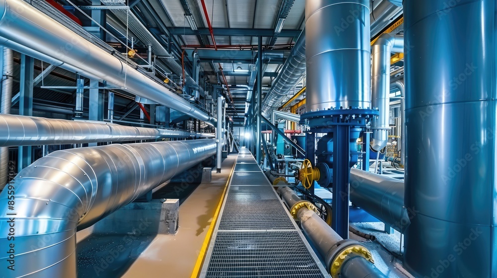 Complex industrial piping at a facility Complex industrial piping at a facility