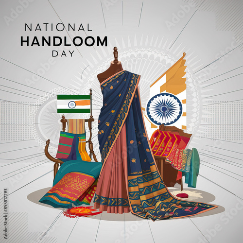 National Handloom Day, illustration in flat design, National Handloom Day Poster, National Handloom, Banner, Poster, 

