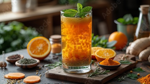 Tall Clear Detox Glass with Assorted Fresh Detox Ingredients