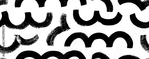 Seamless banner design with bold wavy lines and brush strokes. Arched thick lines, geometric wavy background. Hand drawn curved brush strokes. Modern geometric seamless pattern.