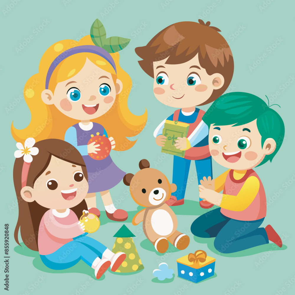 kids playing with toys vector illustration kids playing with toys vector illustration