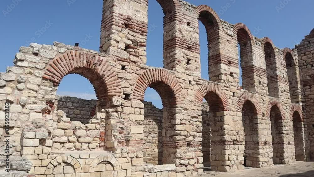 Nessebar, Bulgaria, 18 of September, 2021. Ruins of an old church. The Church of the Holy Saviour or Sveti Spas in the UNESCO World Heritage town of Nesebar, Bulgaria Nessebar, Bulgaria, 18 of September, 2021. Ruins of an old church. The Church of the Holy Saviour or Sveti Spas in the UNESCO World Heritage town of Nesebar, Bulgaria