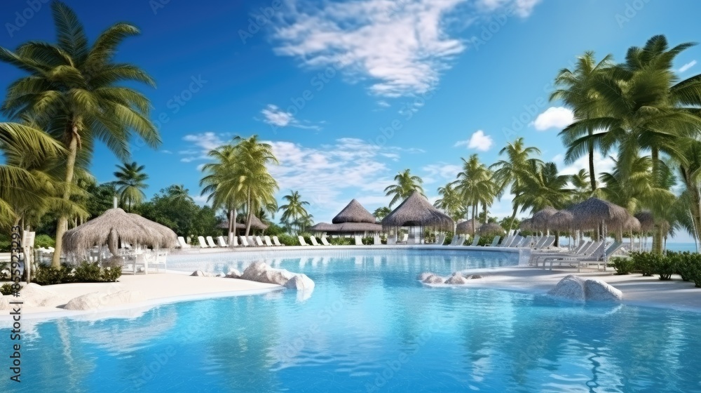 panoramic holiday landscape luxury beach poolside resort hotel swimming pool beach panoramic holiday landscape luxury beach poolside resort hotel swimming pool beach