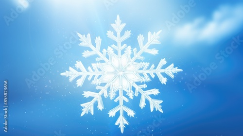 snowflake with beautiful light and snowflakes on blue sky