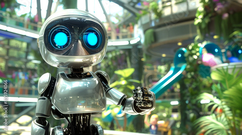 Friendly Robot in Futuristic Indoor Playground © Tony A