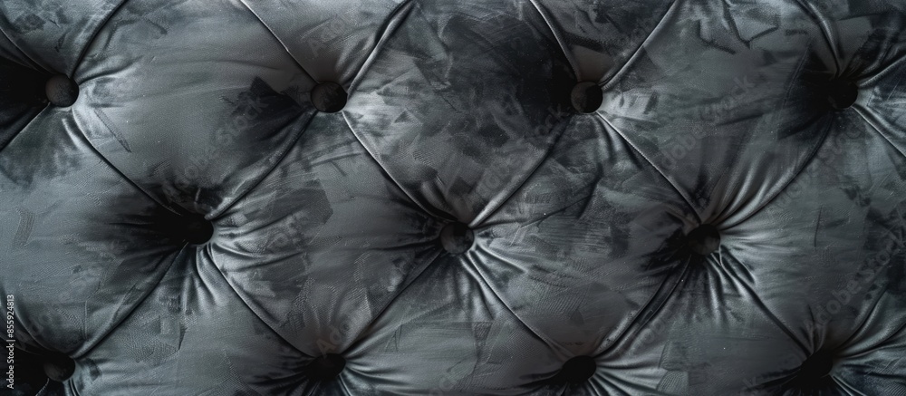 Fototapeta premium Grey velour background with quilted upholstery in Chesterfield style close-up. Copy space image. Place for adding text and design