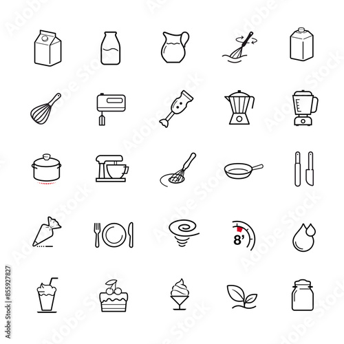 Milk based products set of icons. The outline icons are well scalable and editable. Contrasting elements are good for different backgrounds. EPS10.