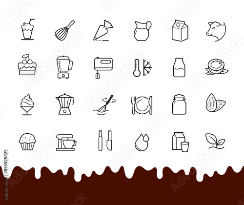Milk based products set of icons. The outline icons are well scalable and editable. Contrasting elements are good for different backgrounds. EPS10.