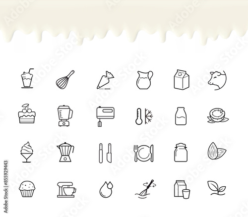 Milk based products set of icons. The outline icons are well scalable and editable. Contrasting elements are good for different backgrounds. EPS10.