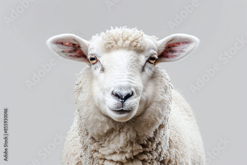 Portrait of White Fluffy Sheep on Farm