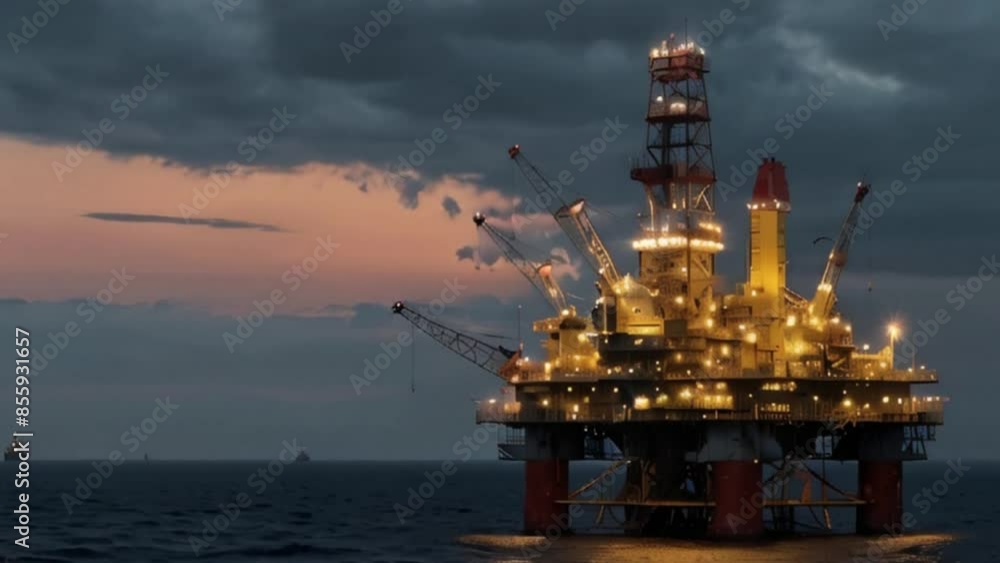 Offshore Oil Rig Illuminated at Sunset Offshore Oil Rig Illuminated at Sunset