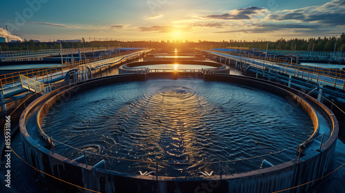 Sustainable Infrastructure: Sewage Treatment Plant in a Bright Environment with Subtle Blue Hues